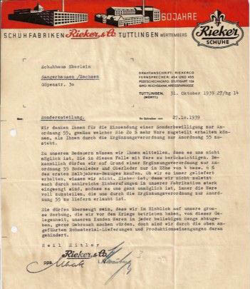 Documento de la fabrica de RIEKER & CO fechado 1939.
